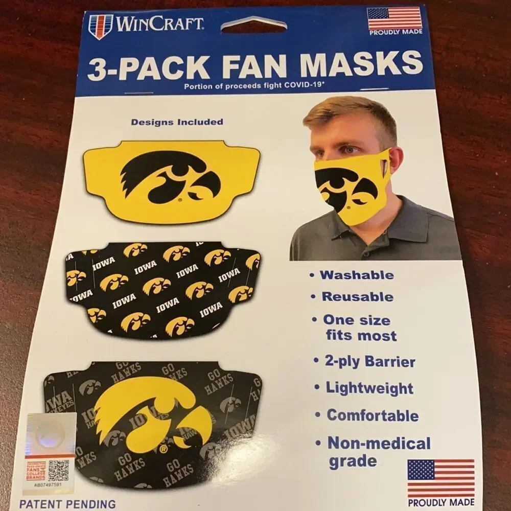 New in Package Iowa Hawkeyes Face Covering Face Mask Masks Set of 3